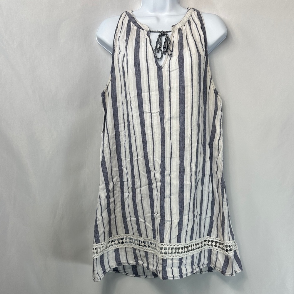 Striped Sleeveless Shirt/Dress with Lace Detail